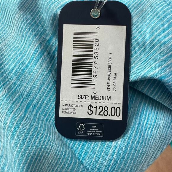 JOHNNIE-O Bert Quarter-Zip Pullover Baja Blue Stripe Performance Shirt M NWT - Picture 5 of 5